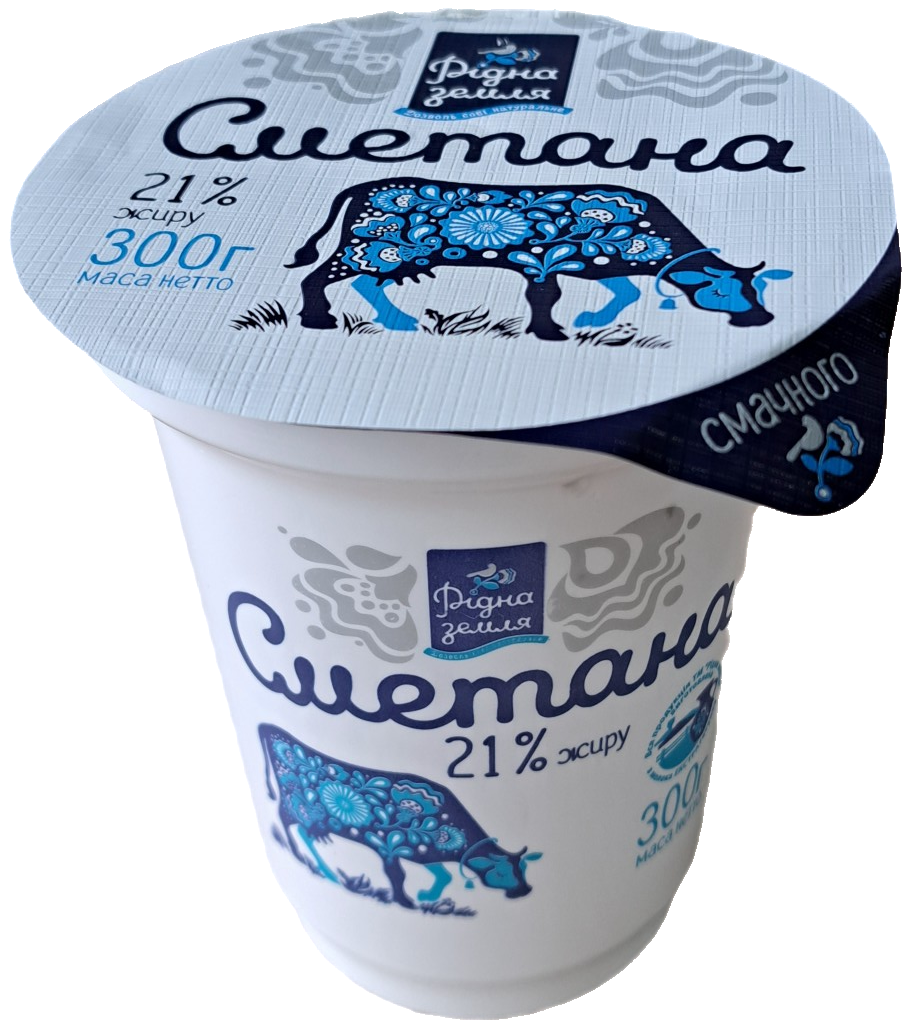 Сметана РІДНА ЗЕМЛЯ 21%, 300г, стакан пластиковий